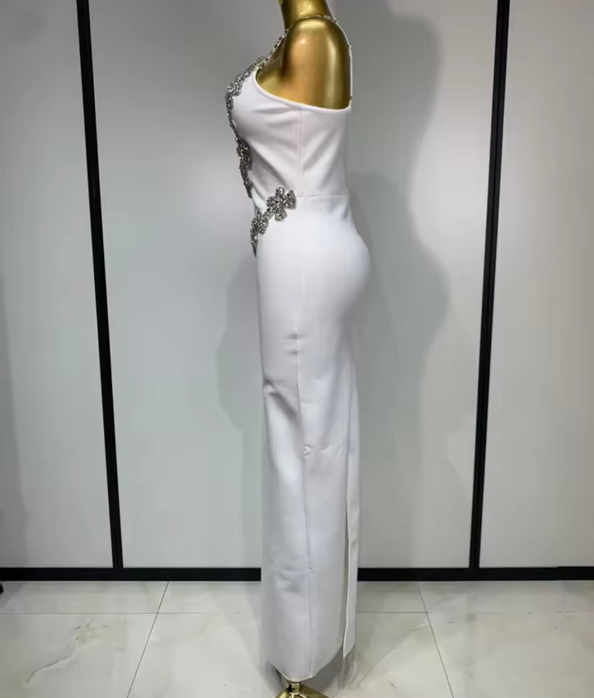 Sexy Sleeveless Floral Rhinestone Maxi Dress