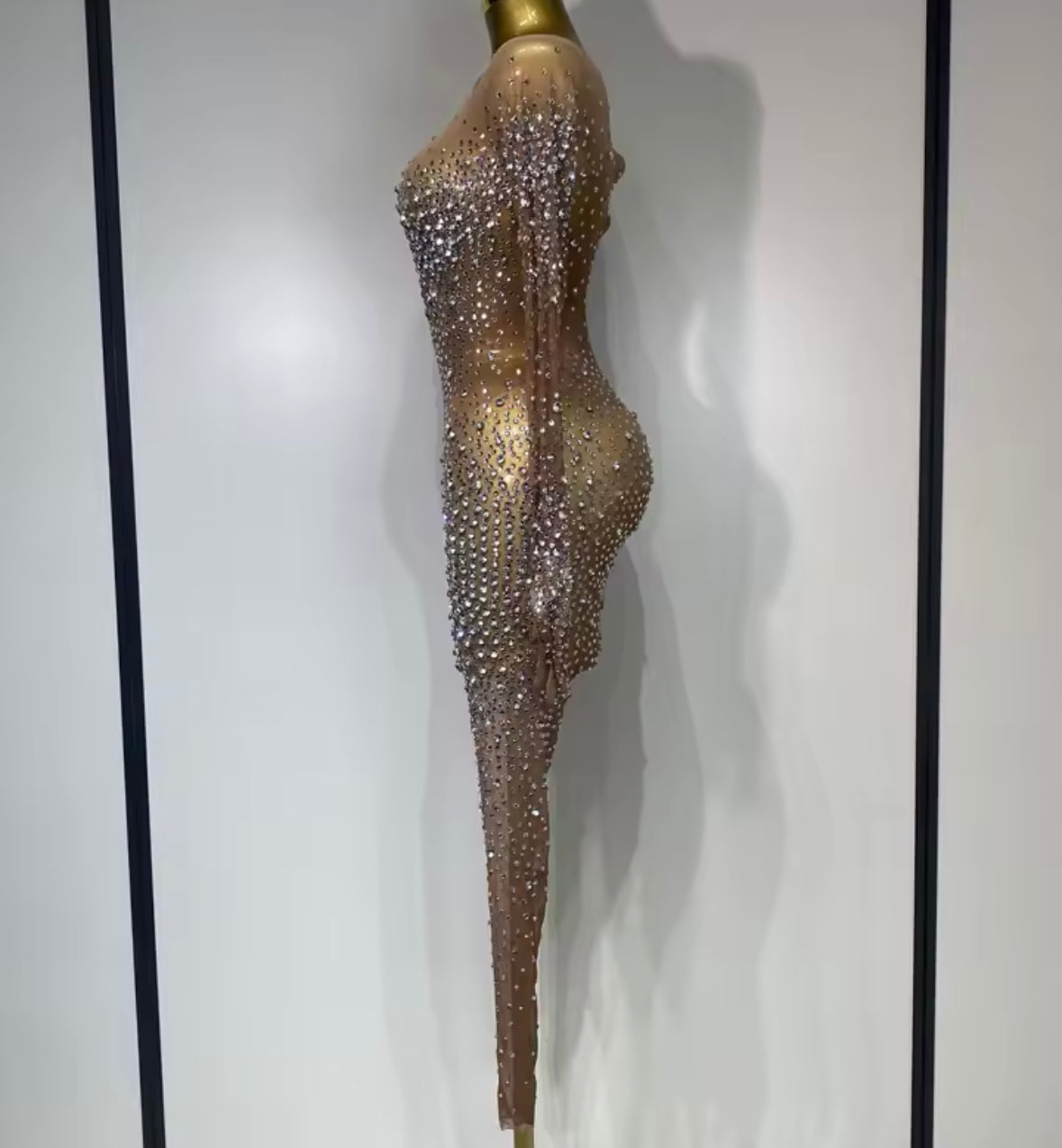 Sexy See Through Rhinestone Full Sleeve Jumpsuit