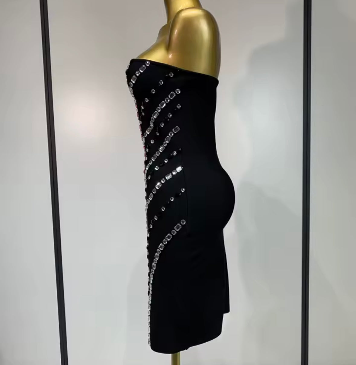 Sexy Black Strapless Rhinestone Embellishment Bandage Dress