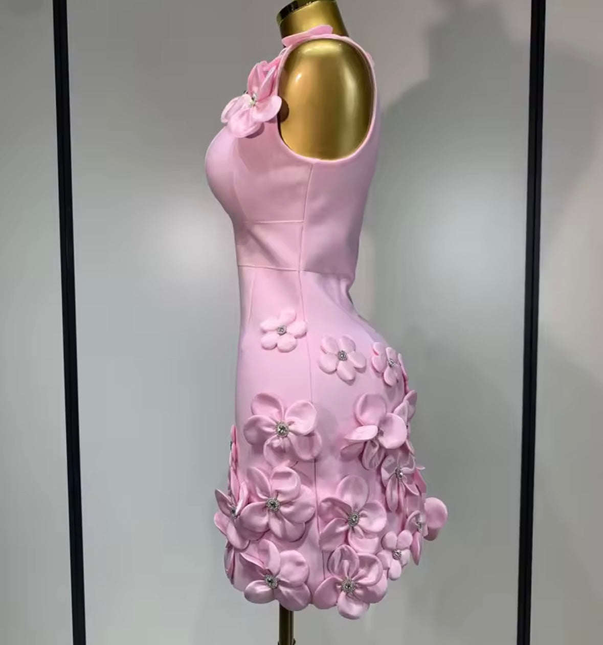 Elegant Rhinestone Floral Embellished Sleeveless Dress