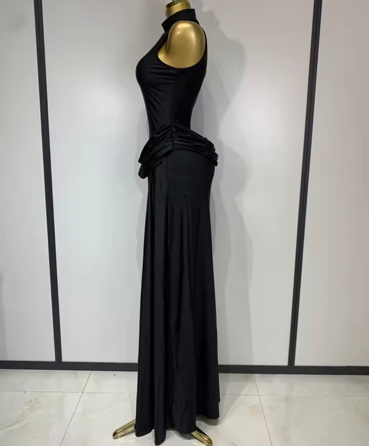 Sexy Sleeveless Ruched Side Split Maxi Dress