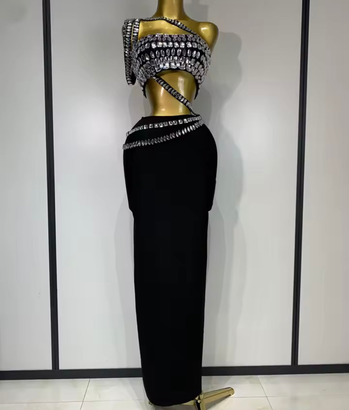 Rhinestone Halter Strapless Sexy Maxi Skirt Set