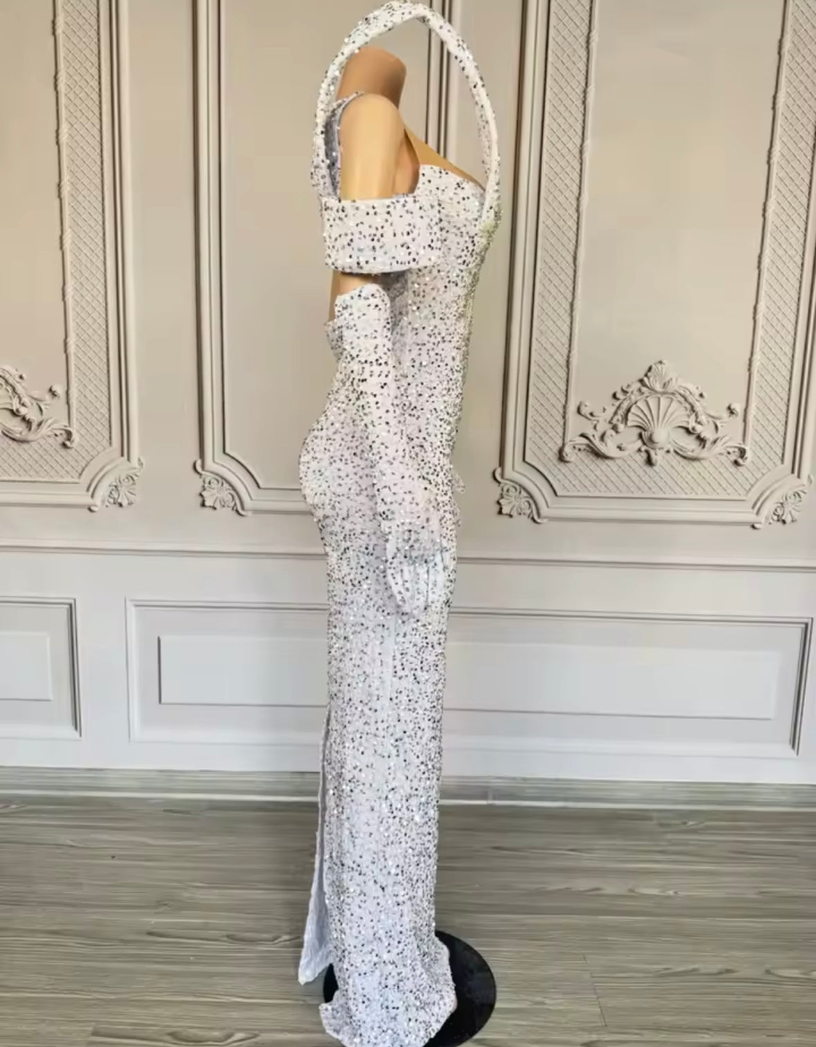 Elegant Sparkly Rhinestone Glove Maxi Dress