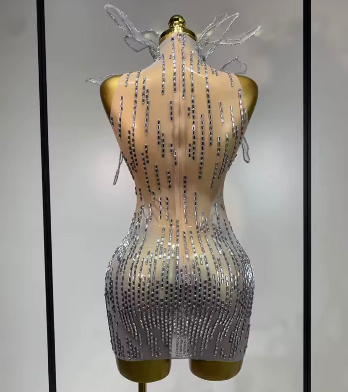 Sexy Sparkly Crystal Sleeveless See Through Dress