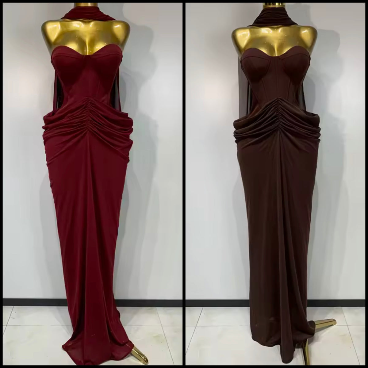 Sexy Scarf Strapless Ruched Maxi Dress
