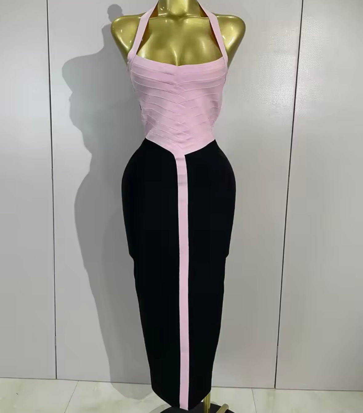 Sexy Color Patchwork Halter Sleeveless Bandage Maxi Dress