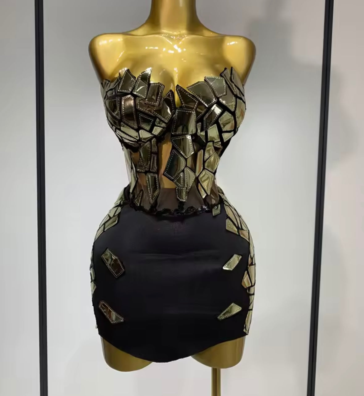 Mirror Strapless Sexy Three Piece Jacket Skirt Set