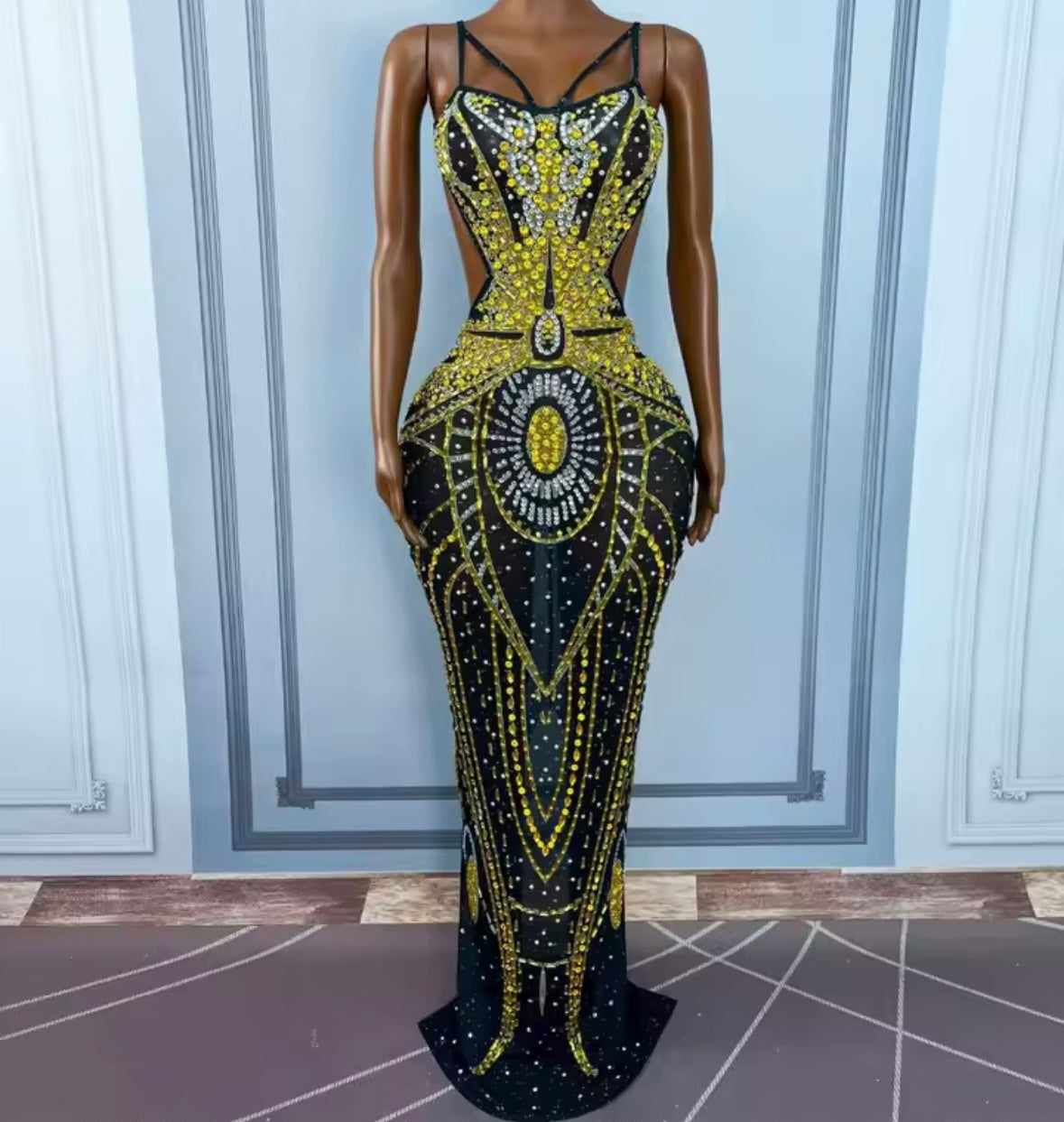 Sexy Sleeveless Open Back Rhinestone Maxi Dress