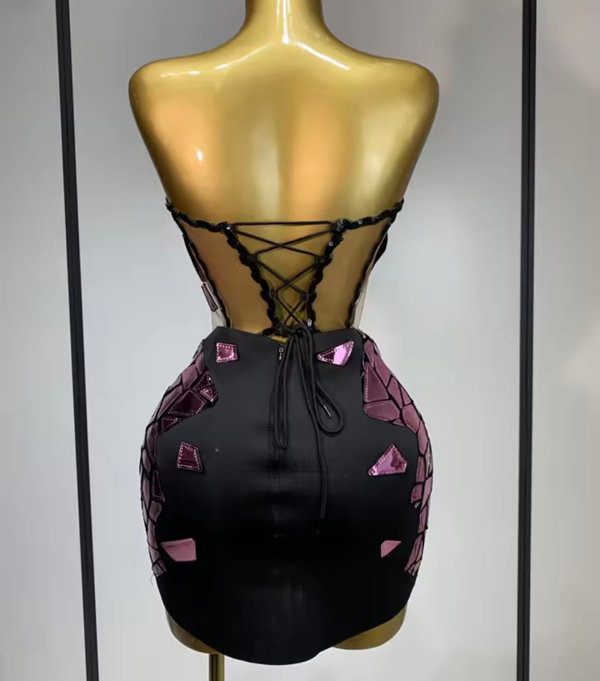 Mirror Strapless Sexy Three Piece Jacket Skirt Set