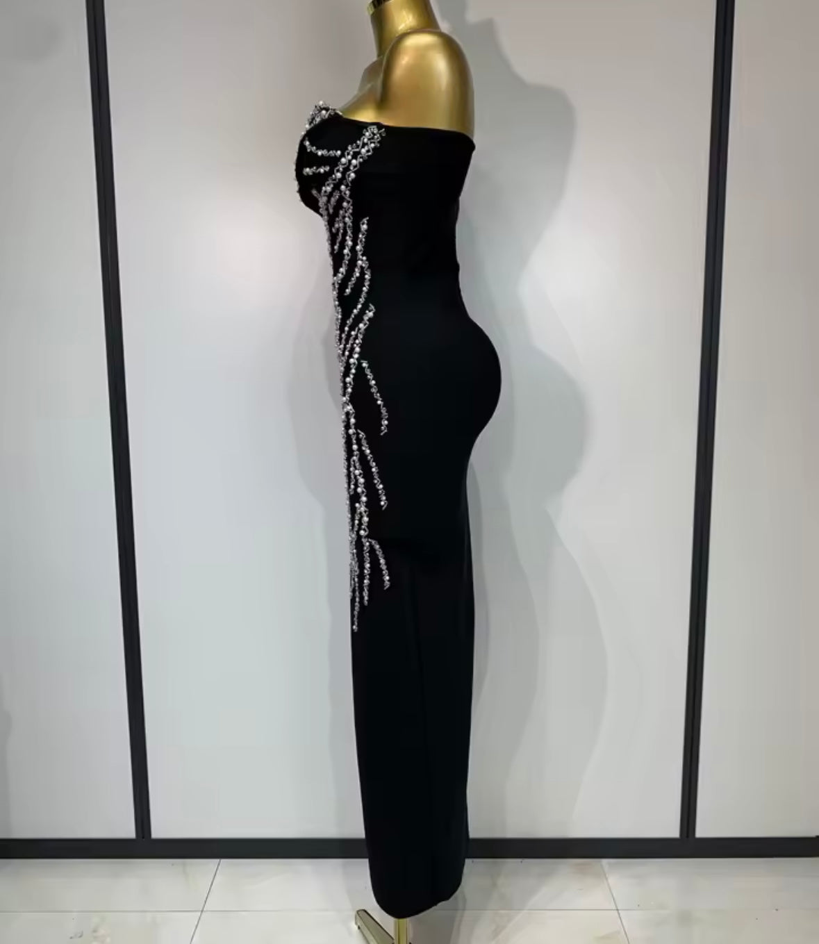 Strapless Beaded Rhinestone Elegant Dress