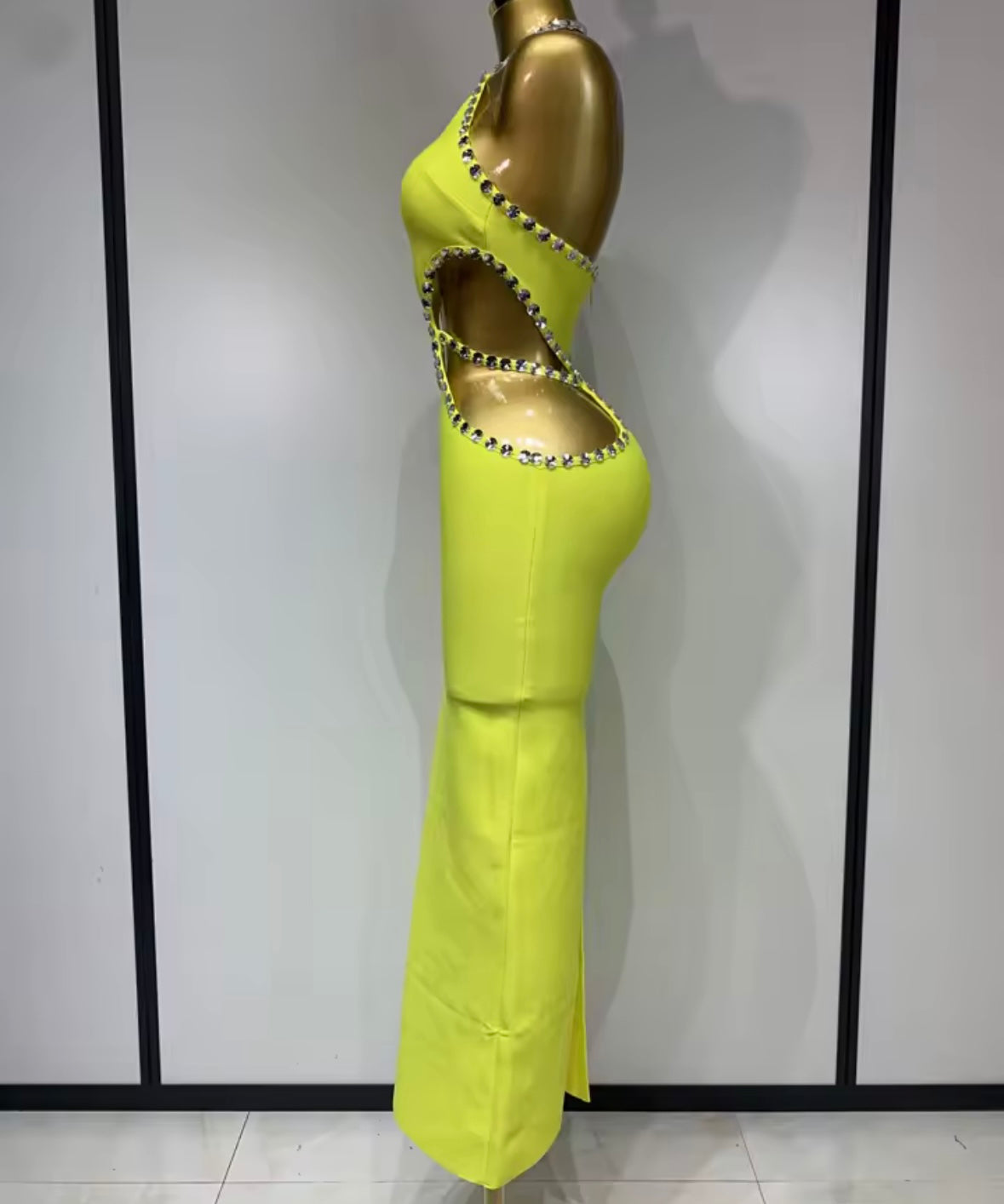 Yellow Beaded Sleeveless Hollow Out Elegant Maxi Dress