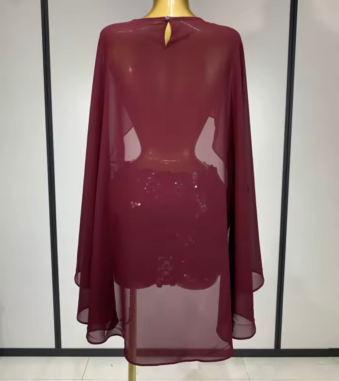 Sexy See Through Asymmetrical Top Flower Sequins Skirt Set