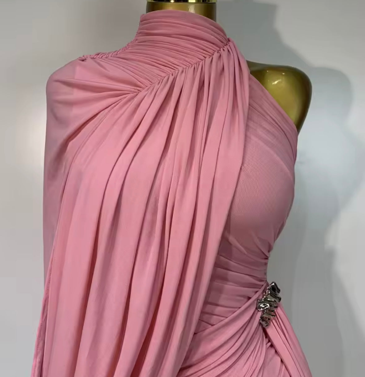 Pink Sexy Sleeveless Draped Ruched Dress