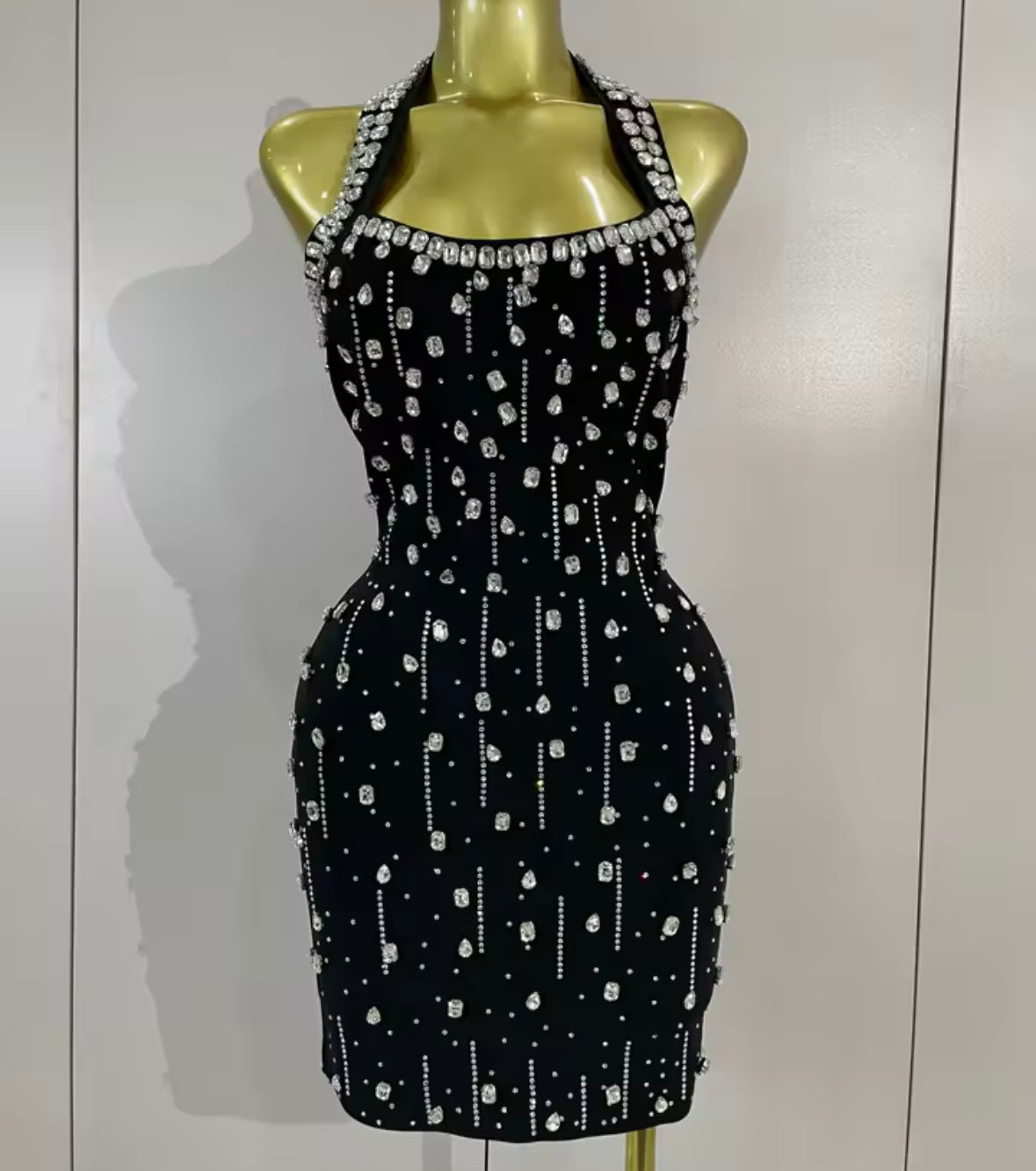 Sexy Halter Sleeveless Rhinestone Tassel Bandage Dress