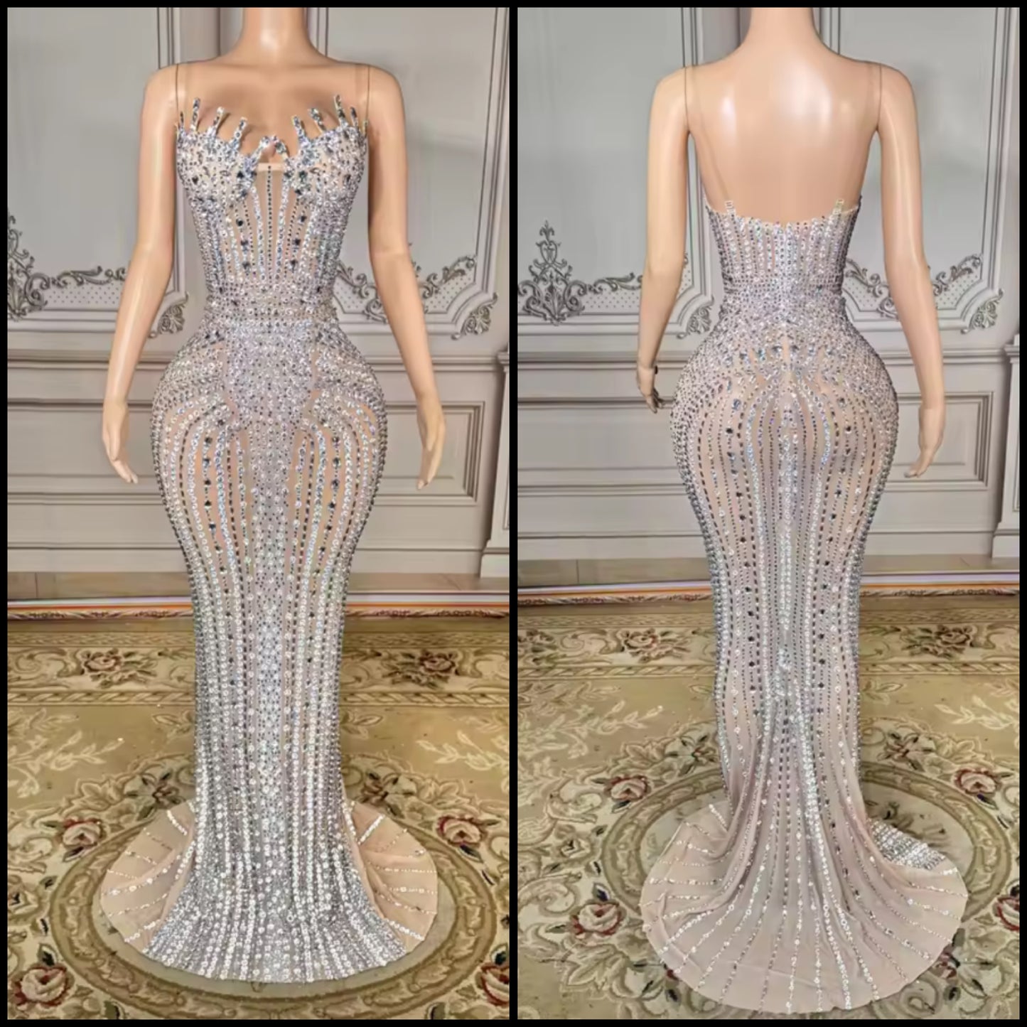 Sexy Rhinestone Embellishment Strapless Floor-Length Dress