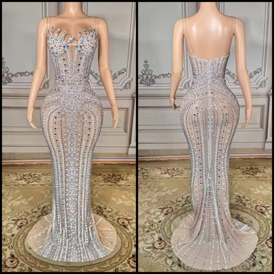 Sexy Rhinestone Embellishment Strapless Floor-Length Dress