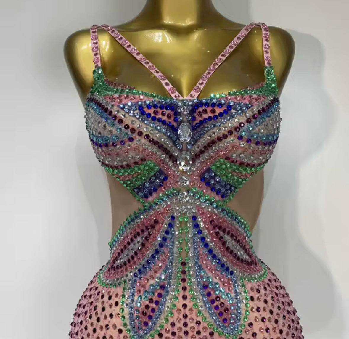 Sexy Sleeveless Multicolored Rhinestone See Through Dress