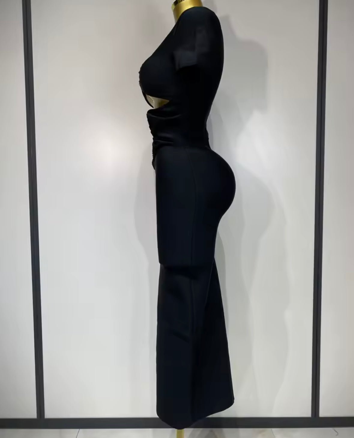 Sexy Black Metal Hollow Out Short Sleeve Dress