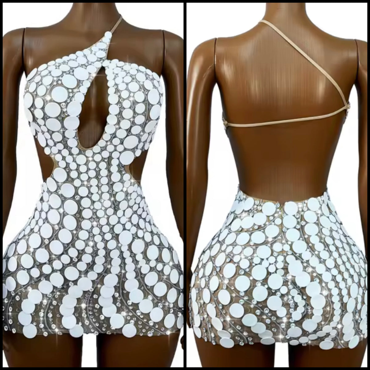 Sexy One Shoulder Sleeveless Open Back Rhinestone Dress