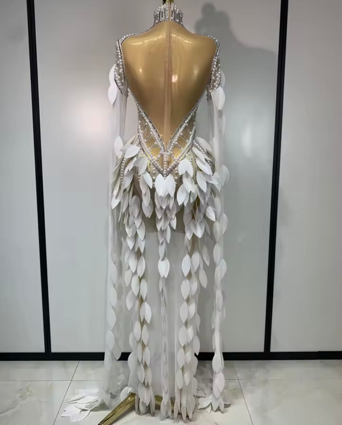 Sexy Pearl Rhinestone See Through Floor-Length Dress