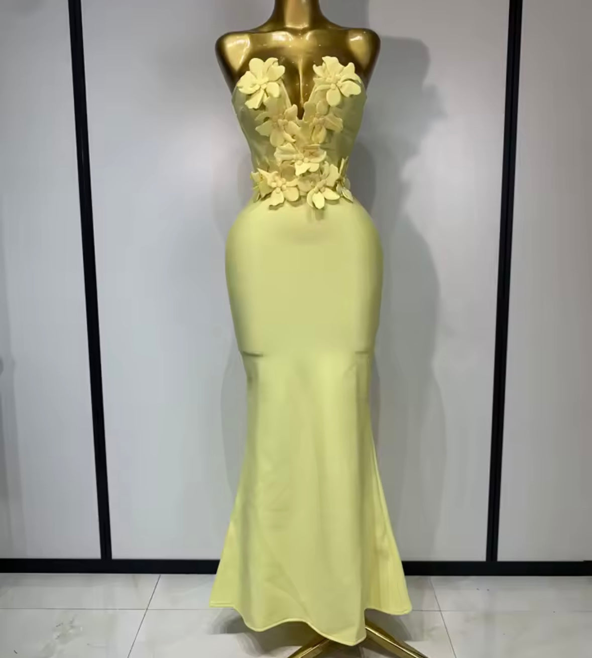 Floral V-Neck Strapless Sexy Floor-Length Dress