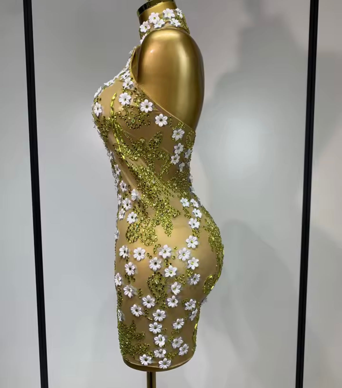 Sexy Halter Sleeveless Flower See Through Short Dress