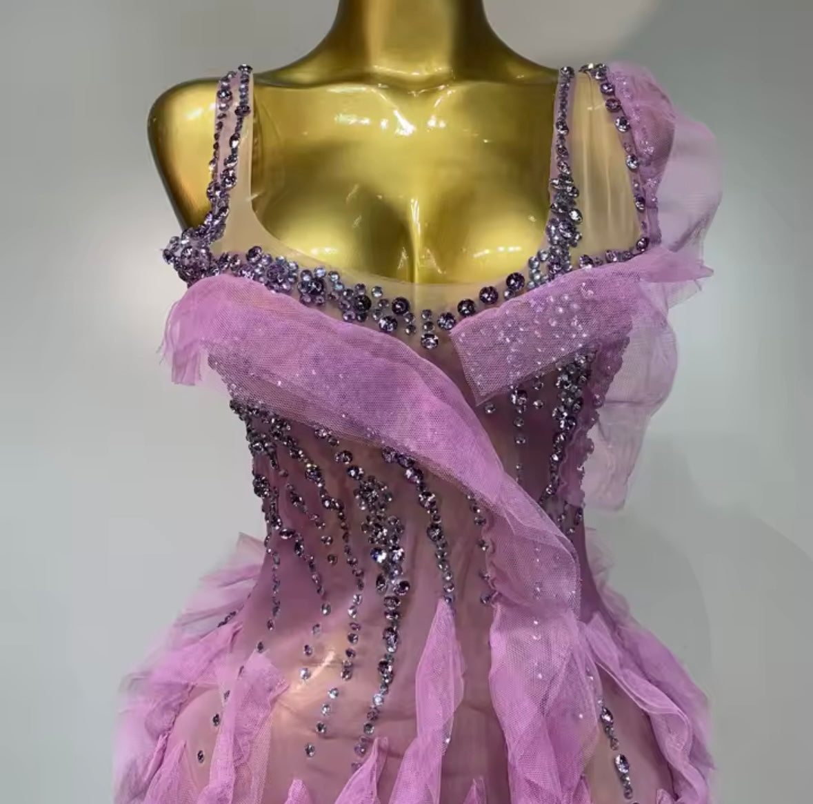 Sexy Sleeveless Lavender Ruffle Rhinestone Tassel Dress