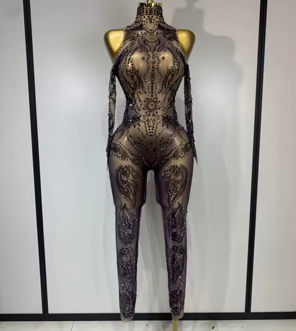 Sexy See Through Rhinestone Gradient Jumpsuit