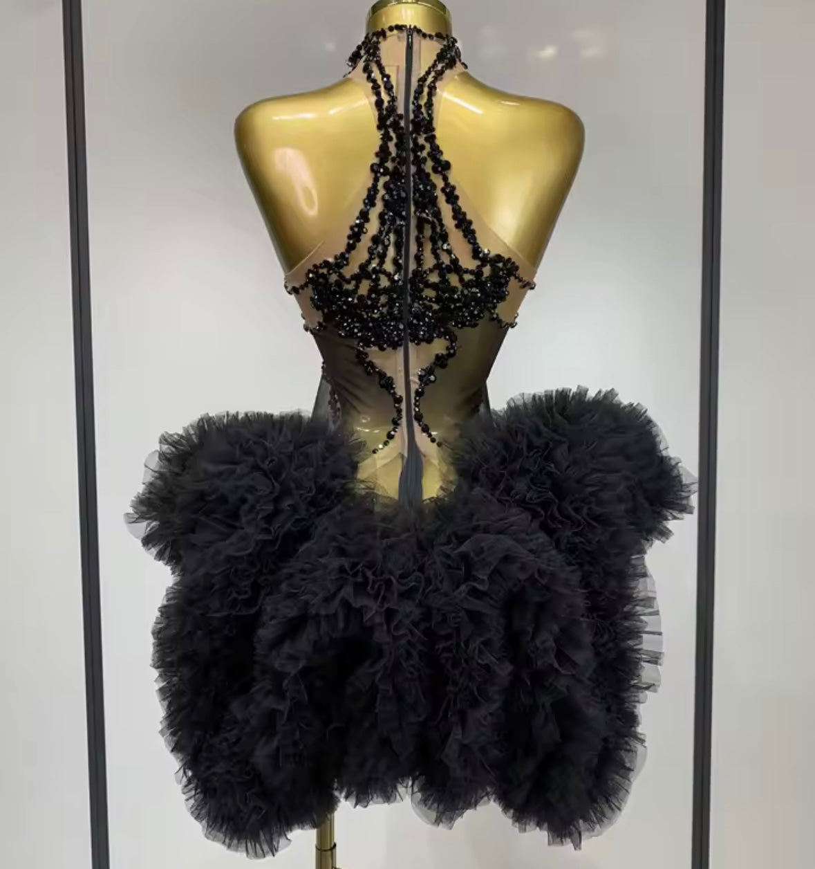 Sexy Rhinestone Embellishment Sleeveless Ruffle Short Dress
