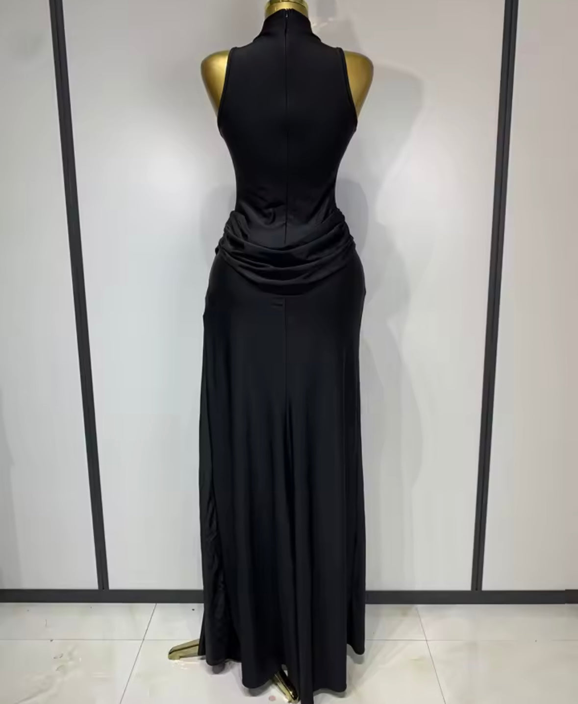 Sexy Sleeveless Ruched Side Split Maxi Dress