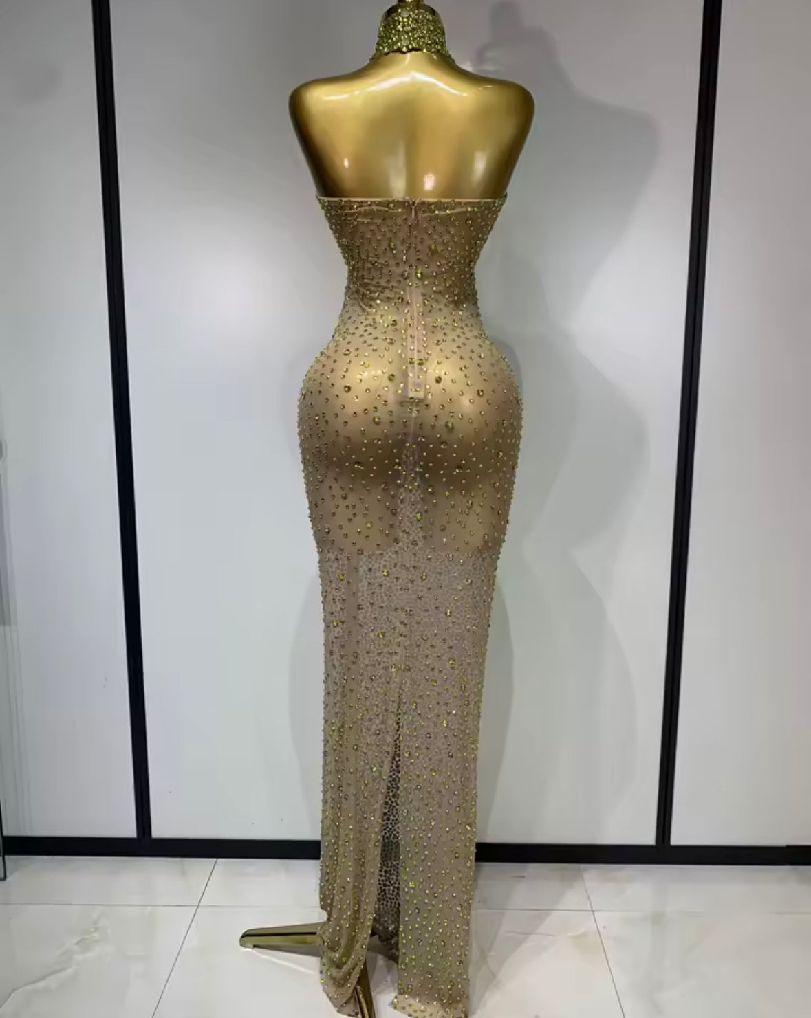 Sexy Sparkly Rhinestone Halter Sleeveless Maxi Dress