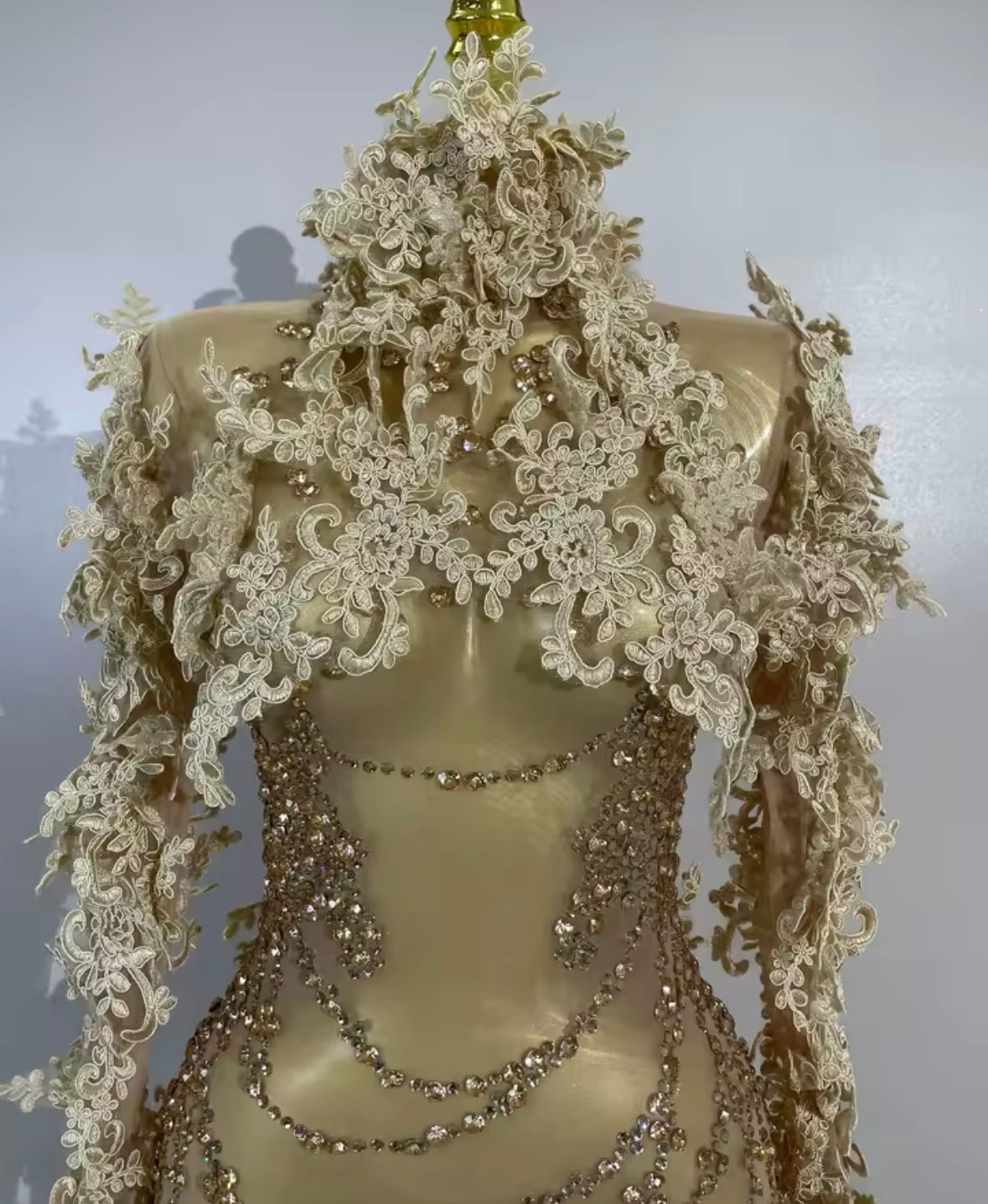 Sexy Lace Sequins Rhinestone See Through Dress