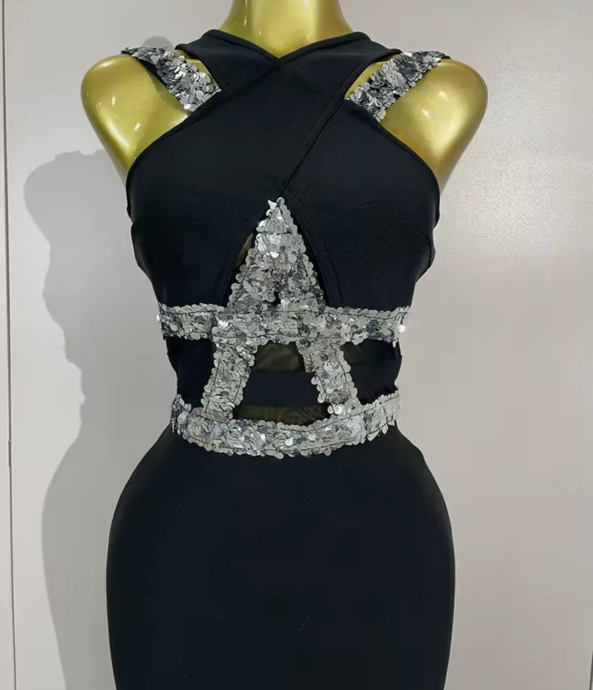 Black Sexy Sequins Sleeveless Floor-Length Dress