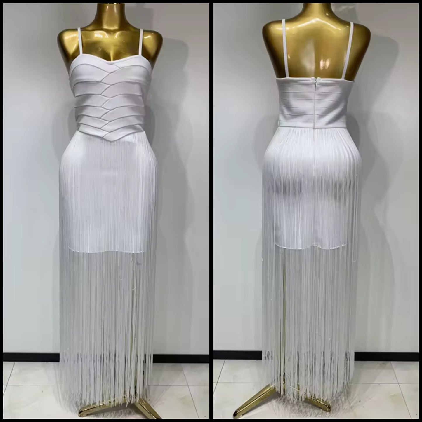 Sexy White Sleeveless Fringe Tassel Maxi Dress