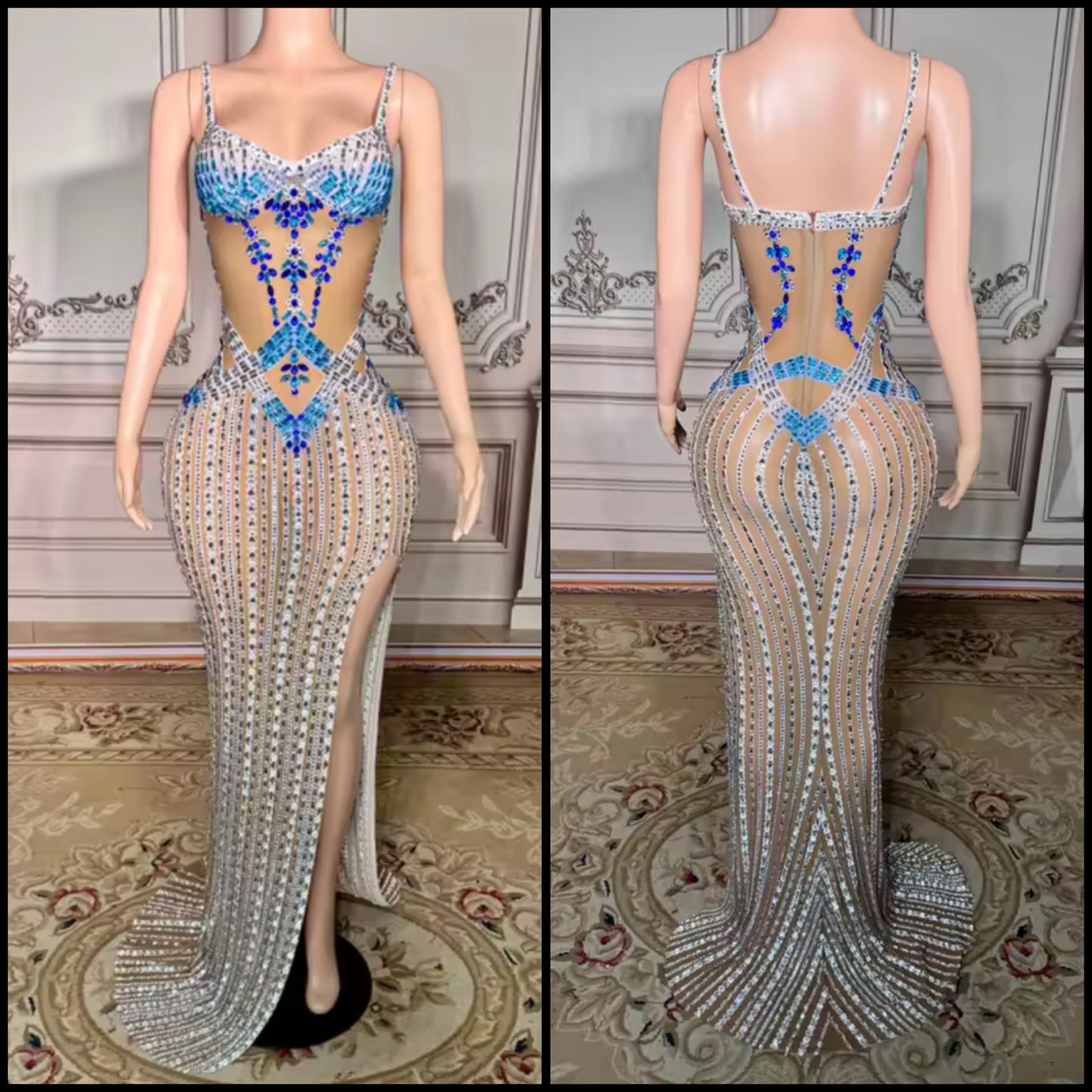 Sexy Rhinestone Embellishment Sleeveless See Through Maxi Dress