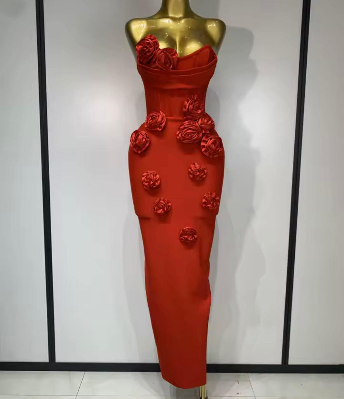 Sexy Floral Embellishment Strapless Floor-Length Dress