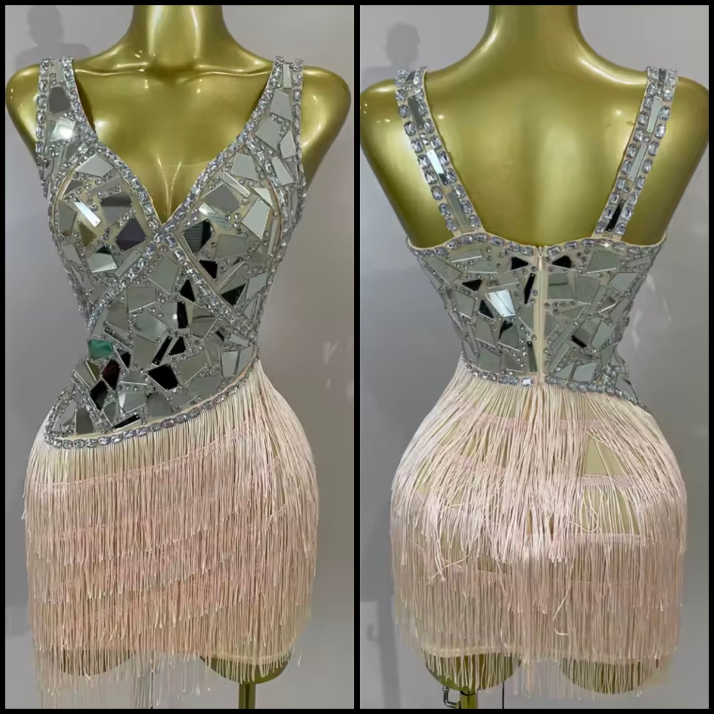 Sexy Sleeveless Mirror Fringe Tassel Dress