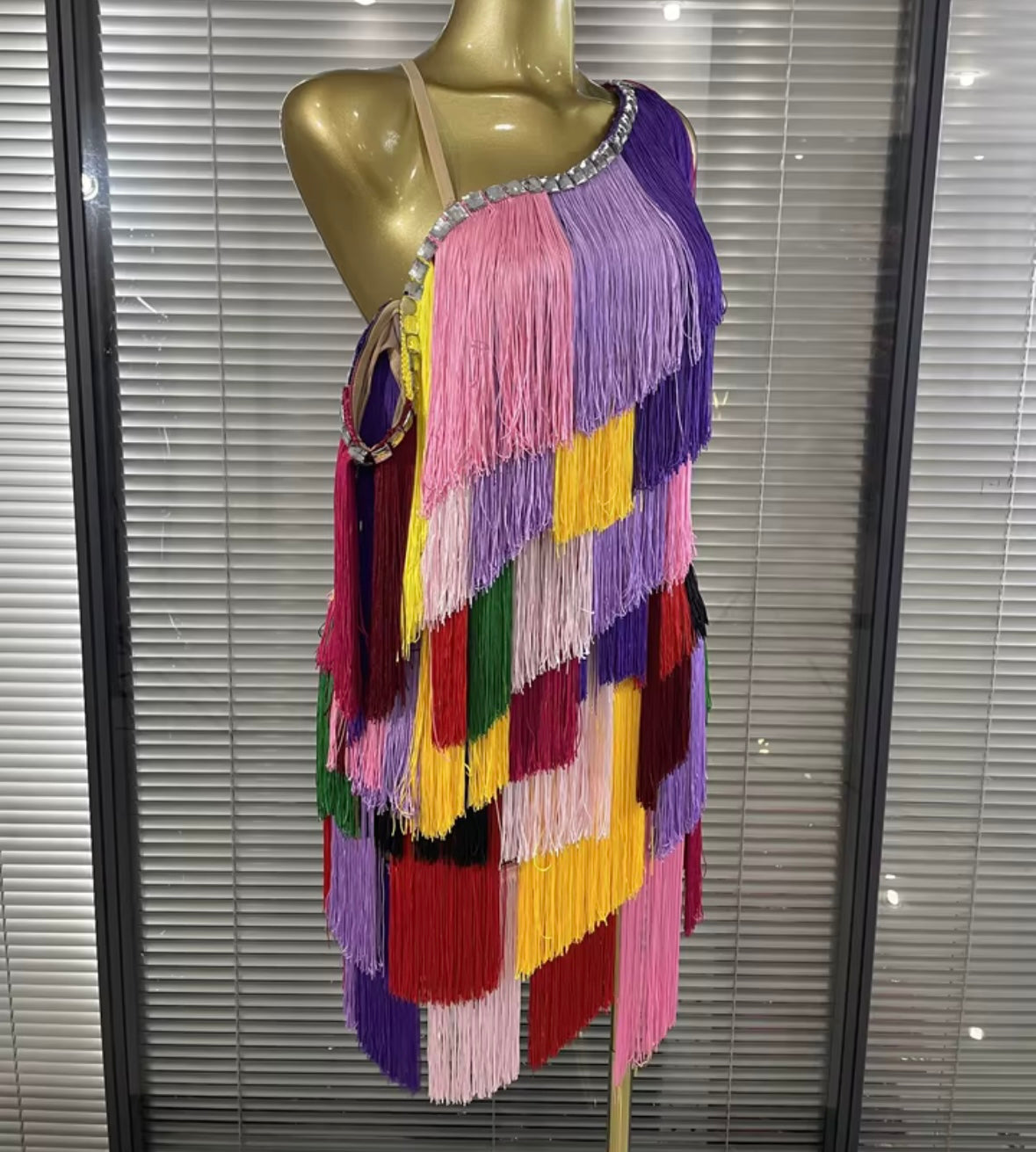 Sexy One Shoulder Multicolored Fringe Dress