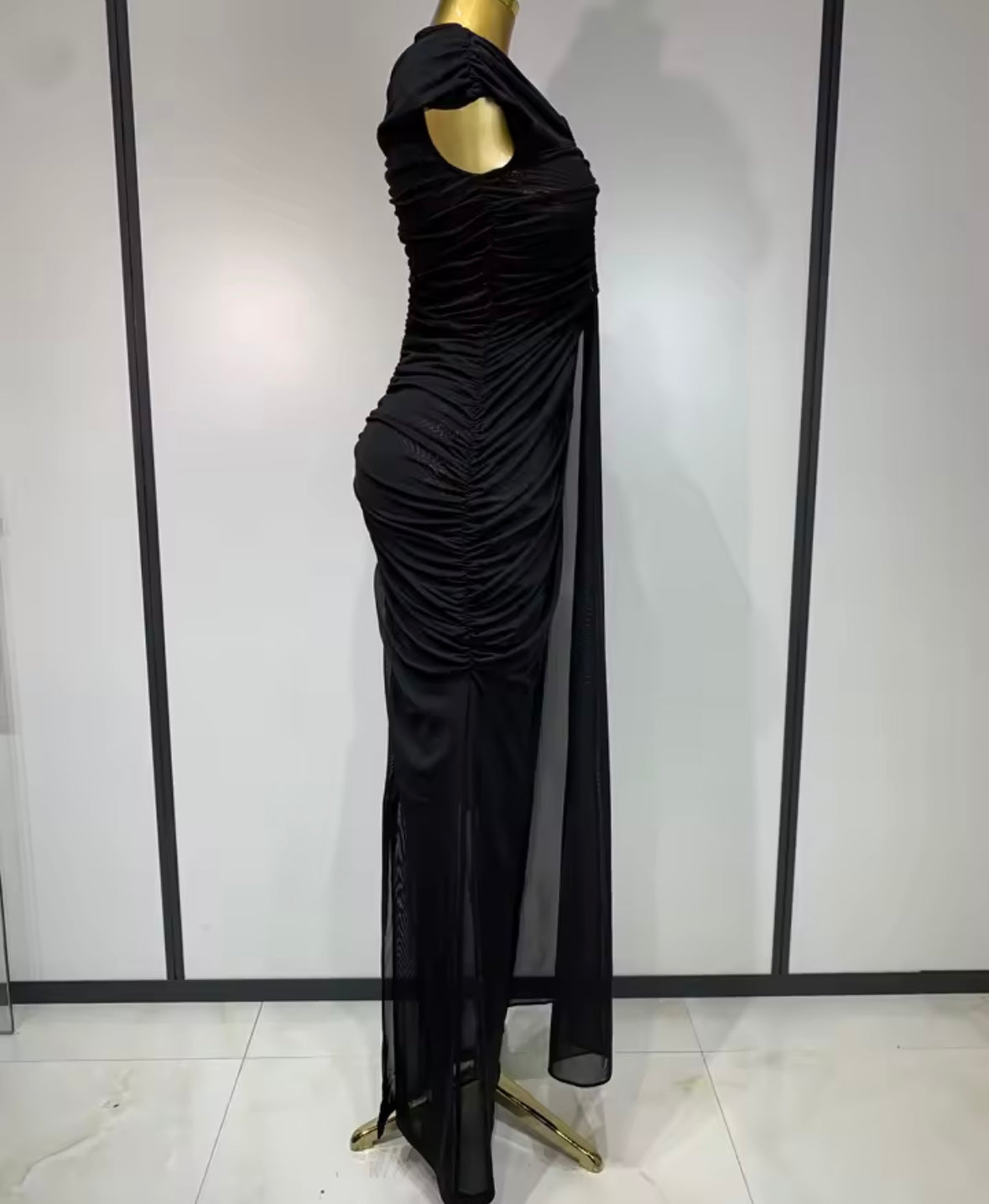 Sexy Sleeveless Hollow Out Ruched Maxi Dress