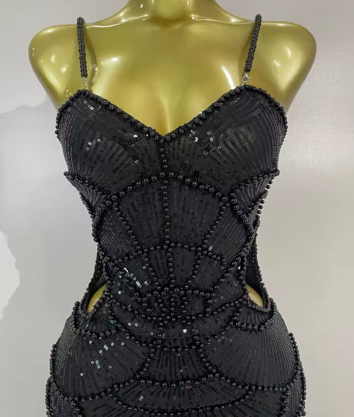 Sexy Sleeveless Pearl Beaded Sequins Hollow Out Dress