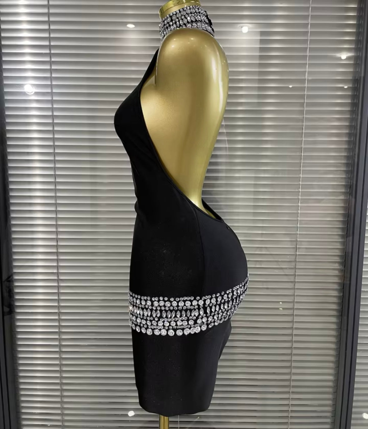 Sexy Halter Open Back Sleeveless Rhinestone Patchwork Dress
