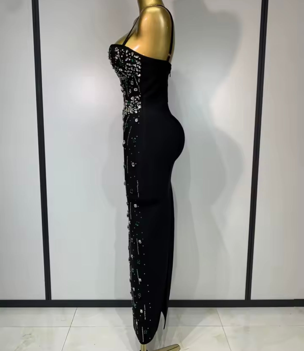 Black Elegant Sleeveless Crystal Rhinestone Embellishment Dress