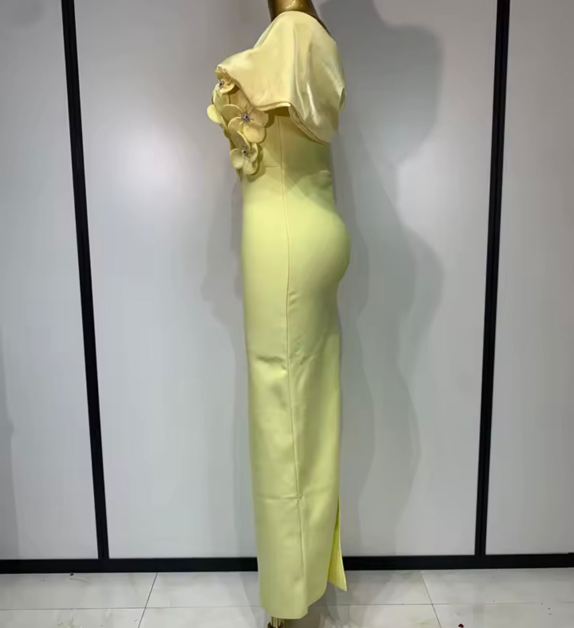 Yellow Sexy Off The Shoulder Floral Rhinestone Maxi Dress
