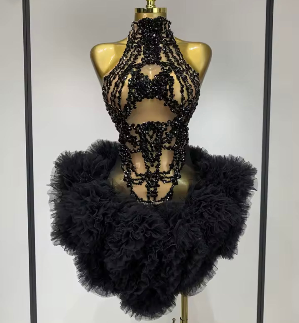 Sexy Rhinestone Embellishment Sleeveless Ruffle Short Dress