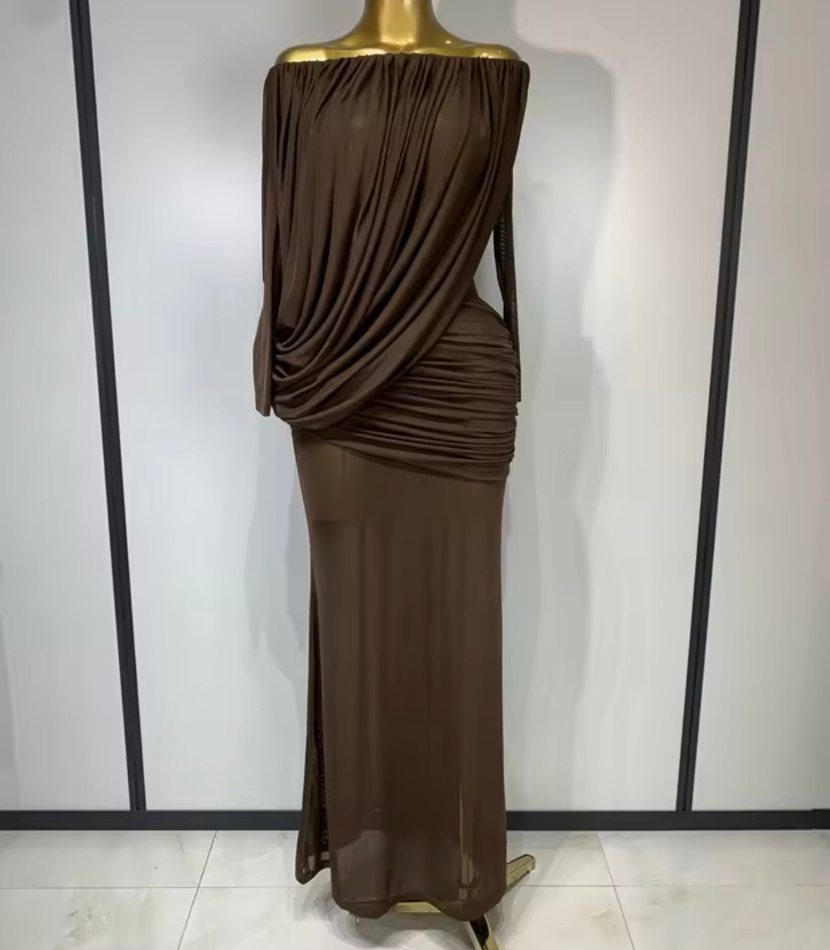 Elegant Draped Off The Shoulder Full Sleeve Maxi Dress