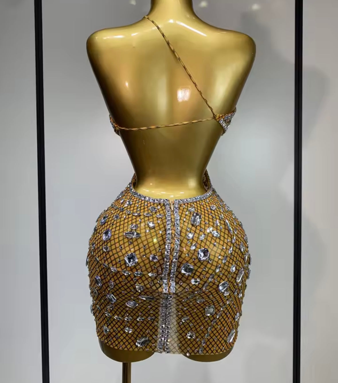 Sexy Sleeveless Open Back Hollow Out Rhinestone Dress