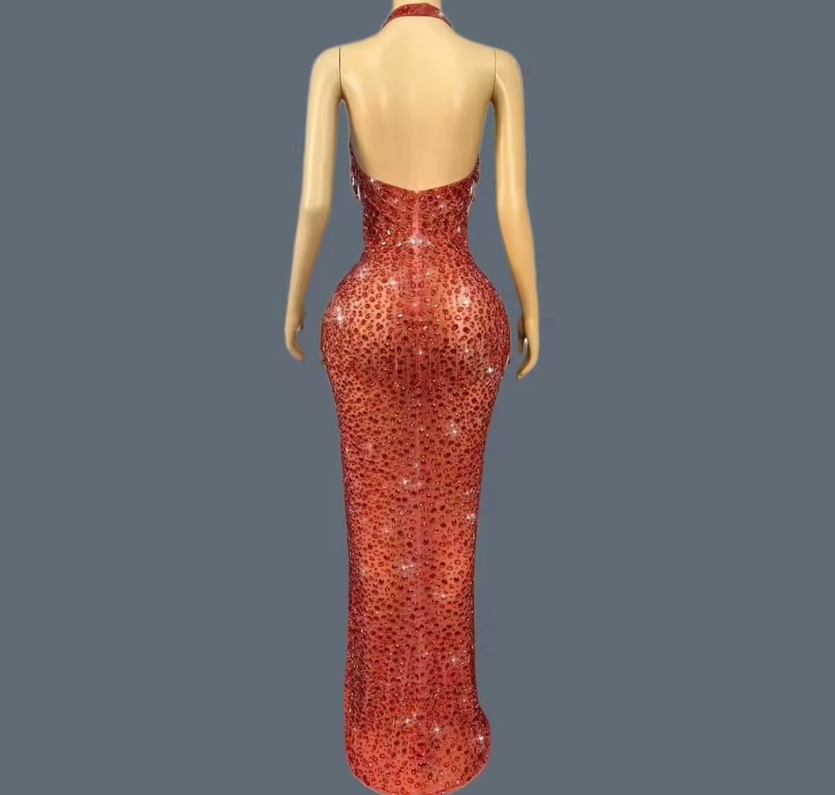 Sexy Sleeveless Rhinestone Tassel Side Split Maxi Dress