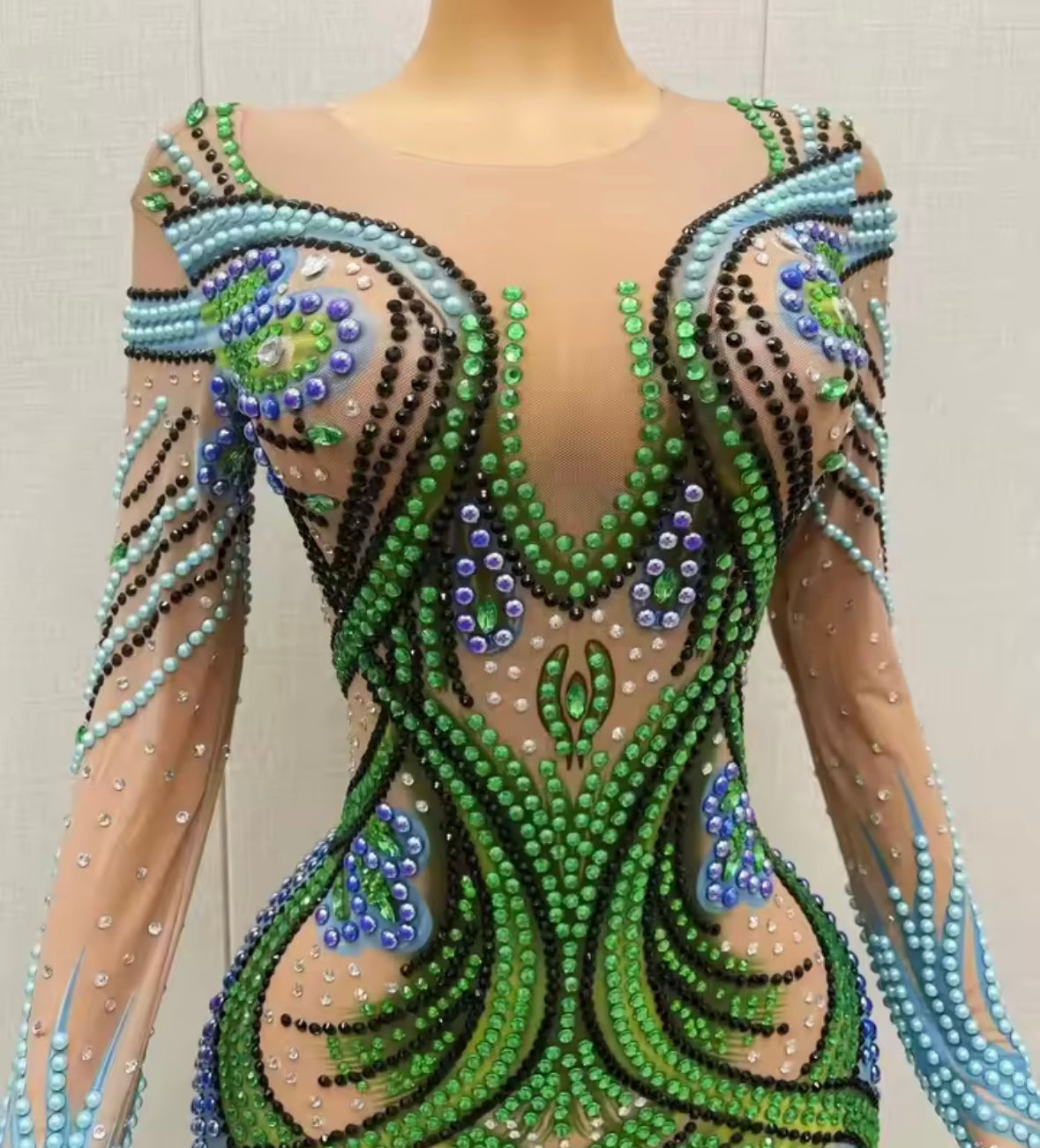 Color Rhinestone Embellishment Sexy See Through Maxi Dress