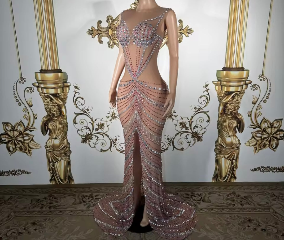 Rhinestone Embellishment Sexy Sleeveless Floor-Length Dress