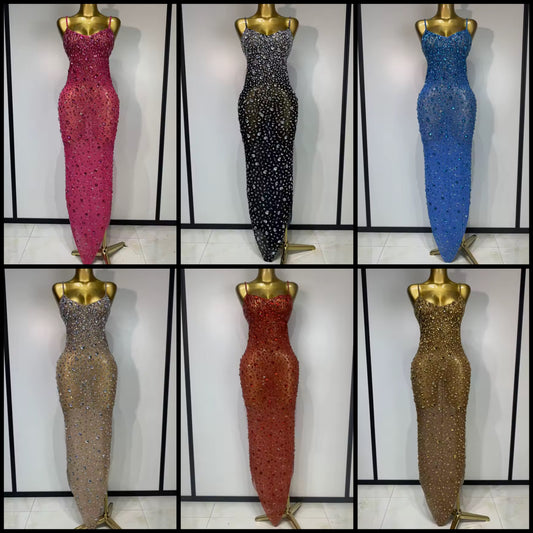 Sleeveless Sexy Rhinestone Embellishment Maxi Dress